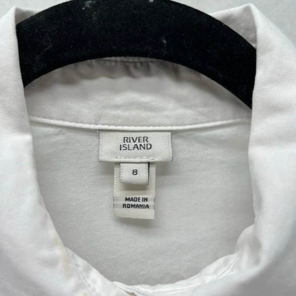 River Island Top Womens 8 Tunic Button Front Long Sleeve Tie Front Vented White - Picture 9 of 12